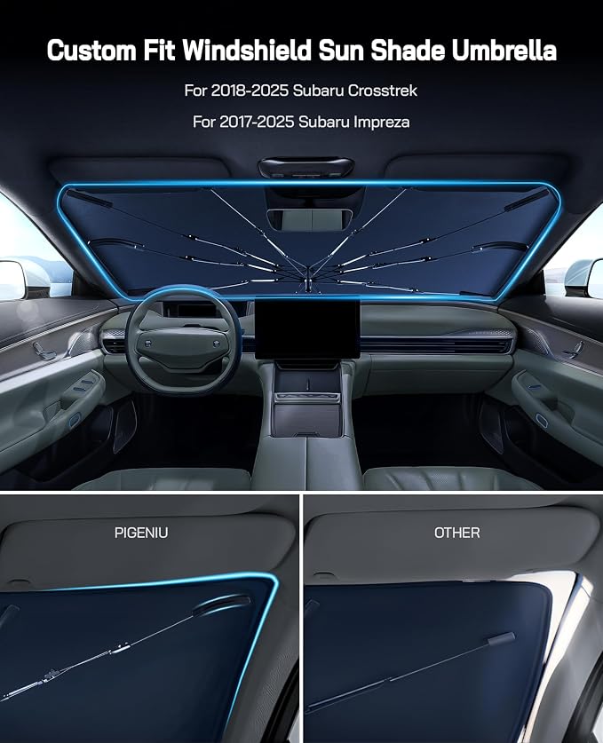 Windshield Sun Shade Umbrella for Subaru Crosstrek/Impreza 2018-2026,Subaru Crosstrek 2017, Foldable Front Window Sun Shade, Titanium Silver Coating for UV Ray Block,Keep Car Cool - Image 2