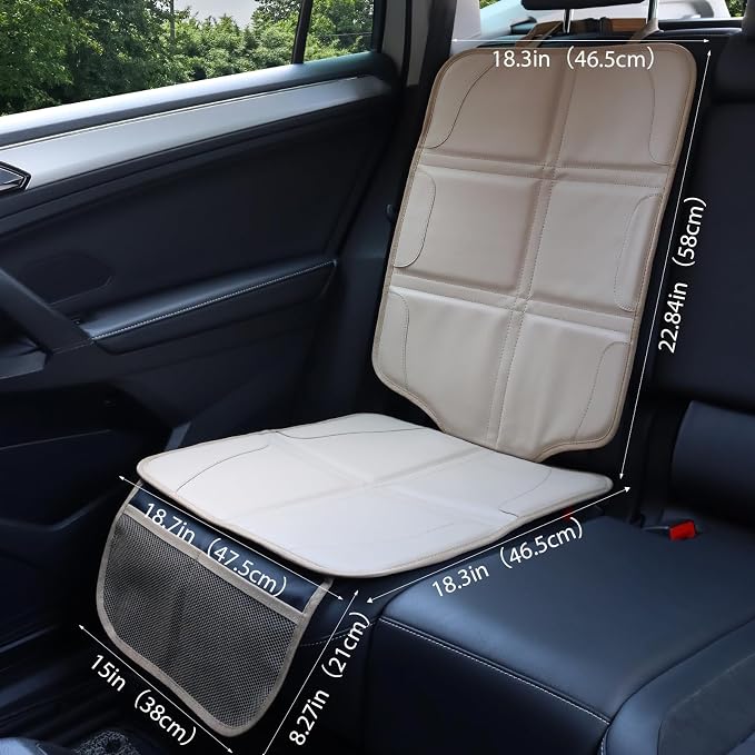 Car Seat Protector,Extra Thick Car Seat Covers Non-Slip Waterproof Mat Pad Leaving No Imprints Marks for Child Baby Pet Truck SUV Automobile (Beige-B) - Image 2
