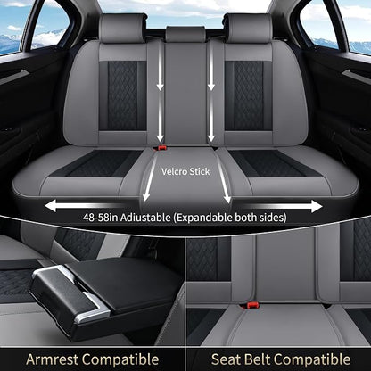 Seat Covers, Car Seat Covers Full Set, Luxury Nappa Leather Seat Covers, Breathable and Waterproof Car Seat Protector 5 Seat, Automotive Seat Covers Universal Fit for Most Cars-Gray&Black - Image 3