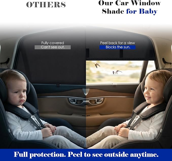 Wolfcar Car Window Shades for Baby, 2 in 1 Magnetic Sun Shade for Rear Side Windows with Hook-and-Loop – Full Sun & UV Protection, Car Curtains for Back Seat Napping & Breastfeeding Privacy, 2 Pcs - Image 2