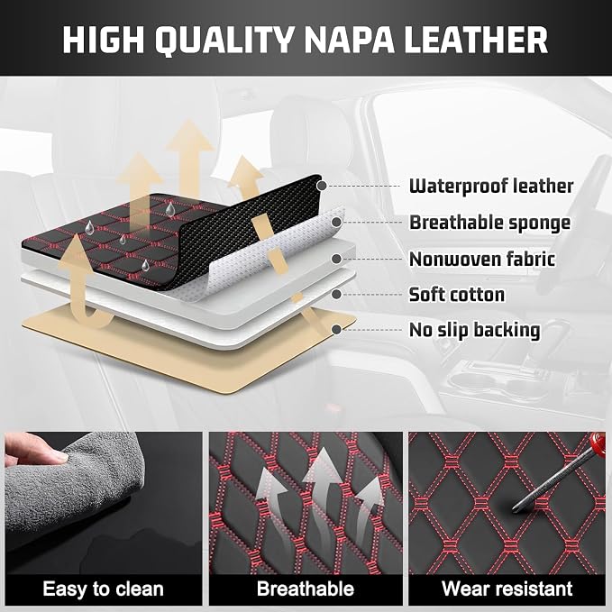 Seat Covers for Silverado/Sierra| Waterproof Leather Pickup Truck Custom Seatcovers Full Set for Chevy Silverado GMC Sierra 2014-2018 1500, 2015-2019 2500HD 3500HD Crew Double Extended Cab - Image 7