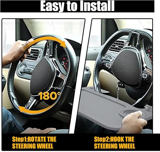 GLSOWEE Car Steering Wheel Tray, Computer Office Car Table Tray, Gray | Auto Steering Wheel Desk for Eating Working, Multipurpose Car Desk Travel Accessories for Most Vehicles Steering Wheel - Image 6