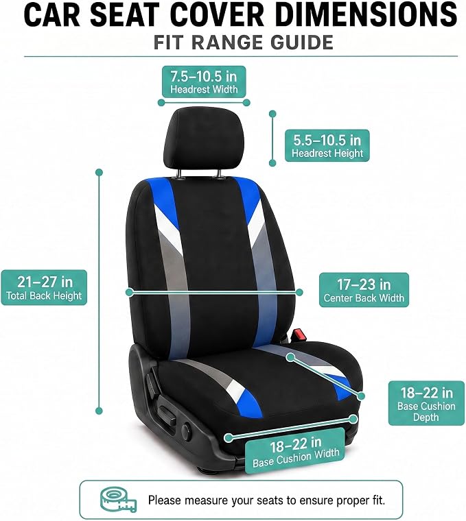 FH Group Front Set Cloth Car Seat Covers for Low Back Car Seats with Removable Headrest, Universal Fit, Airbag Compatible Seat Cover for SUV, Sedan, Van Blue - Image 8