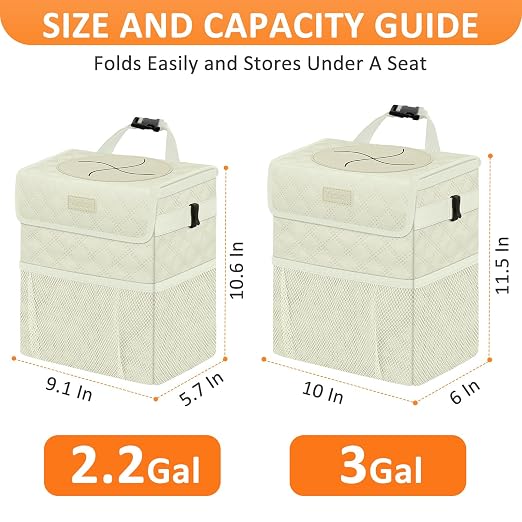 Vankor Car Trash Can with Lid Leak Proof Car Accessories for Women | 2.2 Gallon Cute Hanging Car Trash Bin for Men Car Truck Vehicle Sedan Interior Automotive Garbage Cans, Beige Quilted - Image 7