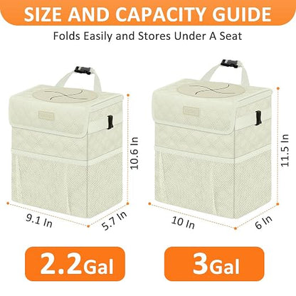 Vankor Car Trash Can with Lid Leak Proof Car Accessories for Women | 2.2 Gallon Cute Hanging Car Trash Bin for Men Car Truck Vehicle Sedan Interior Automotive Garbage Cans, Beige Quilted - Image 7