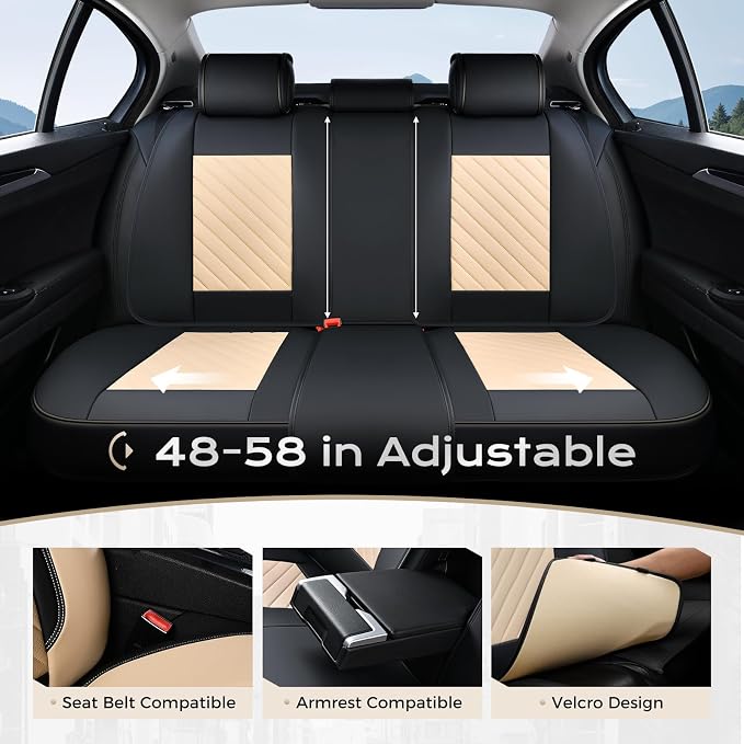 Coverado Car Seat Covers Full Set 5 Pieces, Luxury Nappa Leather Seat Covers Universal Fit Waterproof Non-Slip Breathable Front & Back Automotive Seat Protectors for Cars, SUVs, Trucks - Image 6
