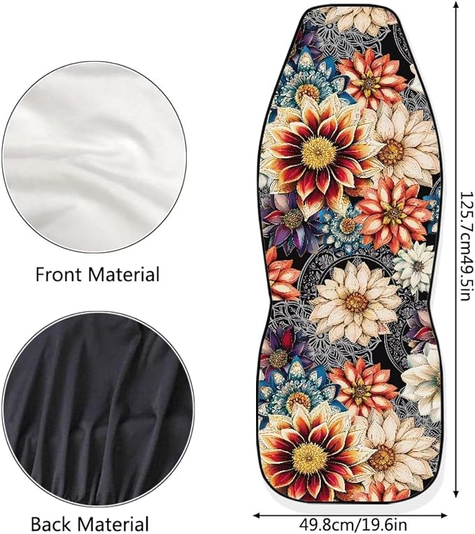 Dahlia Flowers Blossom Car Seat Covers for Front Seats Ethnic Style Bucket Seat Covers Universal Fit for SUV Truck Sedan Front Seat Protector,2 Piece Set - Image 5