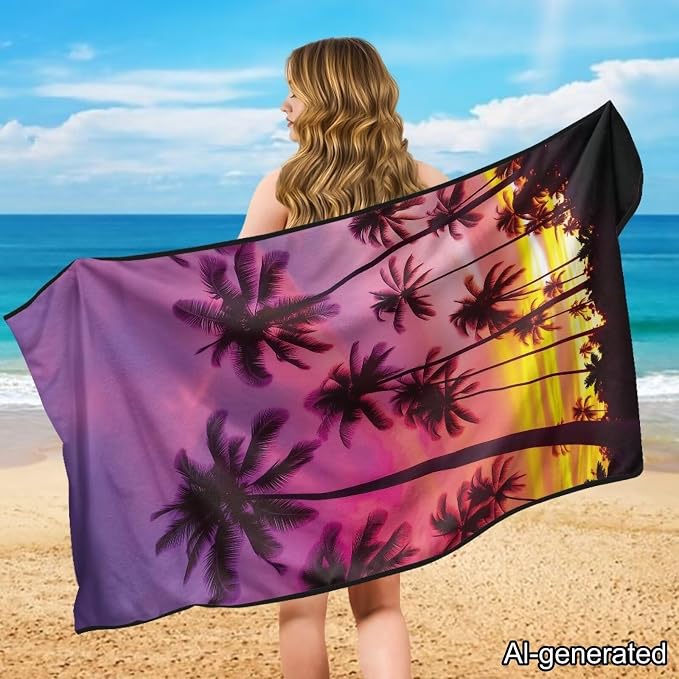 Horeset Sunset Palm Tree Silhouette Car Seat Towel Cover – Soft & Breathable Seat Protector, Multi-Use for Beach Outdoor Activities, Universal Fit for SUV Truck Sedan Van - Image 4
