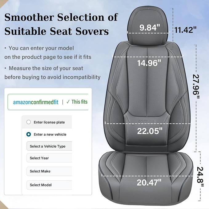 Coverado Car Seat Covers Full Set, Seat Covers for Cars, Gray Car Seat Protector Waterproof, Nappa Leather Car Seat Cushion, Car Seat Covers Front Seats and Back Fit for Most Cars - Image 6
