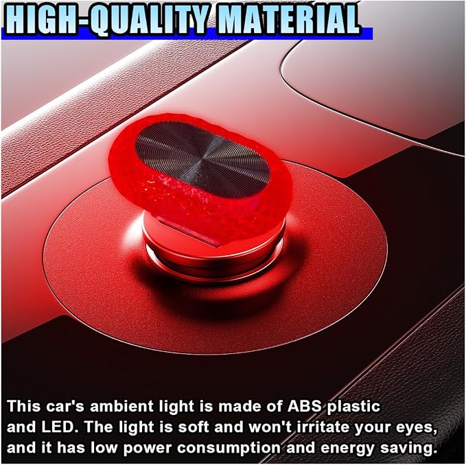 2PCS USB LED Car Interior Night Light, Crystal Mini Decoration Neno Ambient Light Car Interior Atmosphere Lamp, Plug-in USB Interface Auto Trunk Ambient Lighting Kit Universal for Cars (Red) - Image 3
