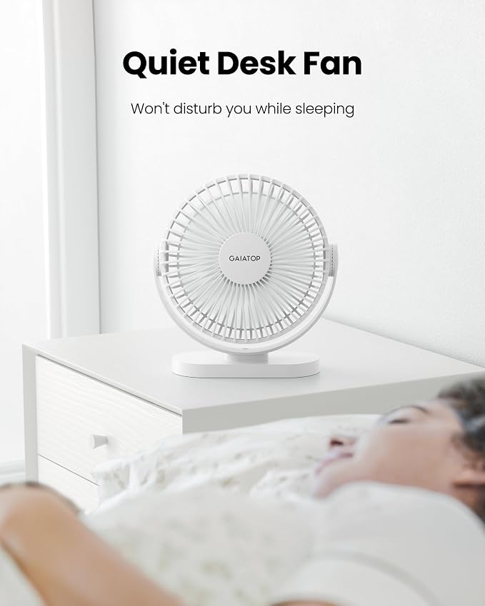 Gaiatop USB Desk Fan, 5.5 Inch Quiet 3 Speeds Small Portable Fan White | USB Powered, 5ft Cable, Mini Personal Desktop Table Fans, Powerful Cooling for Home, Office, Travel, Car, Indoor, Outdoor - Image 4