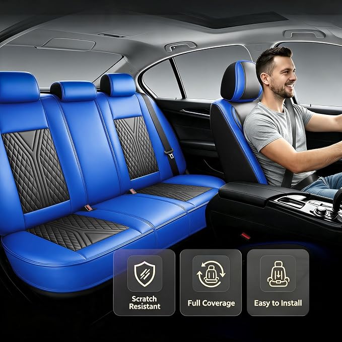 for Subaru Outback 2007-2026 Car Seat Covers, Full Set, Blue | Luxury Full Coverage Leather Seat Protectors, Waterproof Breathable, Non-Slip, Easy to Install, Airbag Compatible, All-Season - Image 2