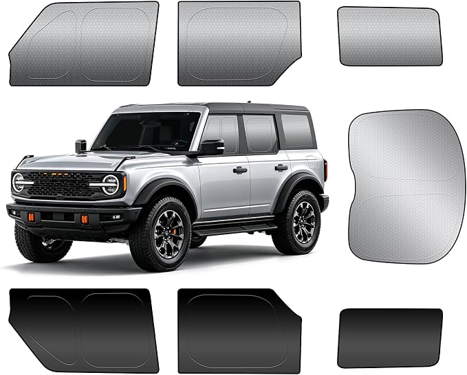 Ford Bronco 2-Door Side Window Sun Shade, OEM Laser-Cut Custom Fit Graphene Honeycomb UV Heat Blocking Privacy Cover, Car Shades for Side Windows, Off-Road Camping Travel, Rear Window Sunshade, 7PCS by AUTOWOEL