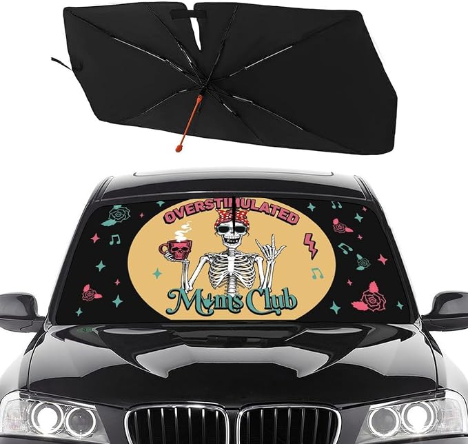 Socira Moms Funny Club Skull Car Windshield Sunshade Mother Umbrella Visor | Foldable Umbrella Cool Sun Shade Cover Sunshade Front Window Cover Car Accessories Mother's Birthday Gifts (57" X 30") by Socira