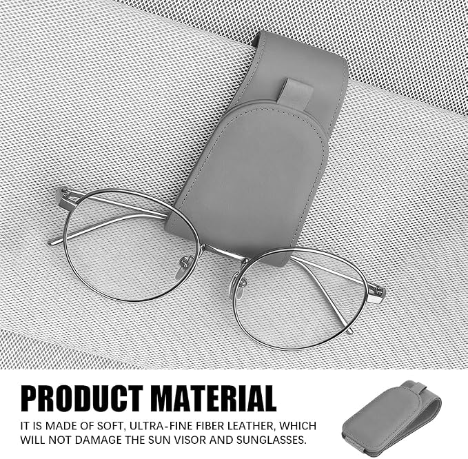 2PCS Sunglass Holder for Car Visor, Visor Sunglasses Holder Clip, Magnetic Leather Eyeglass Hanger Clip for Car, Auto Accessories Eyeglass and Ticket Card Storage Mount for Vehicles (Grey) - Image 5