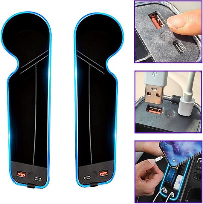 7 Colors LED Car Seat Gap Organizer with 56W Fast Charger 2 Pieces | Center Console Gap Filler with USB Type C Charging,Car Seat Organizer Cup Holder,Auto Interior Accessories with Ambient Light - Image 9