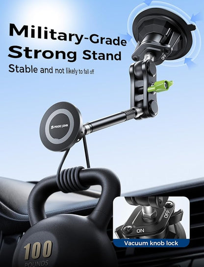 MAGIC JOHN Magnetic Car Phone Holder, Windshield Metal Suction Cup Mount | 360 Degree Rotatable, Strong Suction & Magnetic Force, Solid Metal Frame, Easy Installation - Image 5