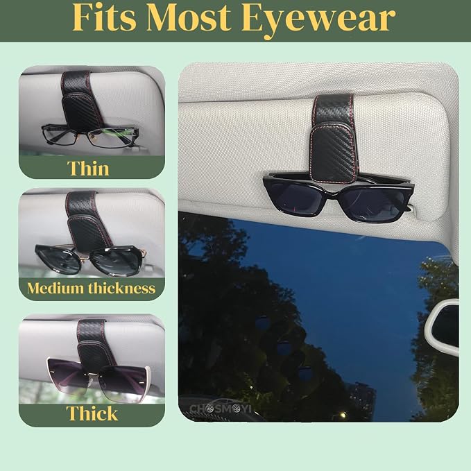 Leather Sunglass Clip for Car Visor, Magnetic Glasses Holder(Carbon Fiber) | Fits Different Size Eyeglasses, Easy Installation & Operation, Cool Car Accessories - Image 5