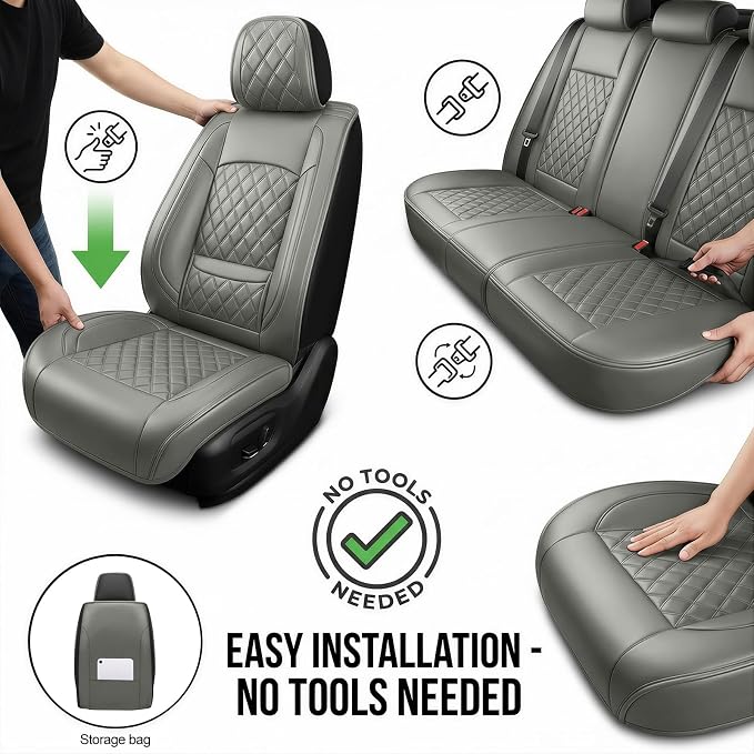 Fit for Prius Car Seat Covers Compatible with Toyota Prius 2001-2026 - Waterproof Breathable Leather Automotive Seat Cushions Protector,Airbag Compatible,Full Set 5 Seats(Gray) - Image 5