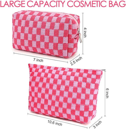Travel Makeup Bag, Checkered Cosmetic Bag Make Up Organizer Case for Women, Small Toiletry Bag Skincare Pouch for Toiletries Accessories Brushes, 2PCS - Image 5