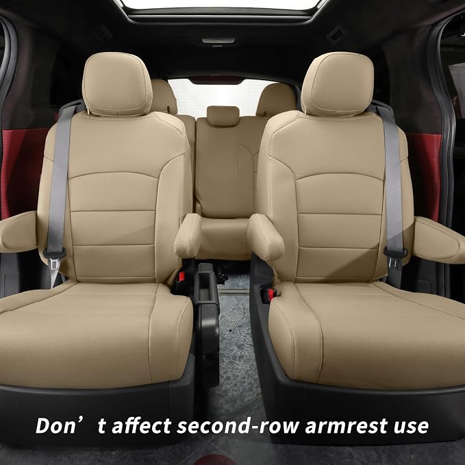 Full Set Car Seat Covers for Honda Odyssey 2011-2017,7-Seater,Faux Leather | for LX Only,2nd Row Captain Seats,Luxury Waterproof Seat Protector,Fit Like A Glove(Beige) - Image 2