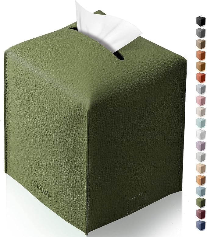 Tissue Box Cover for PU Leather, Modern Simple Solid Color Holder Square Tissue Bag, Ideal for Bathrooms,Office,Car,Nightstand,Outdoor Tent,Dining Table,5"X5"X5", Single Green by Tclouda