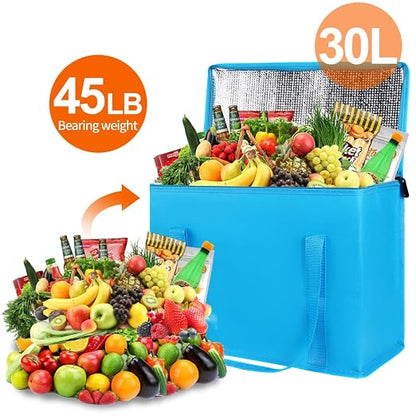 Bodaon 1-Pack Insulated Reusable Grocery Shopping Bags, X-Large Picnic Cooler Bag with Top Cold, Blue - Image 4
