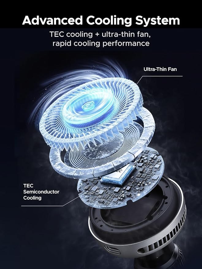 UGREEN Qi2.2 25W Wireless Car Charger Mount with Silent Cooling Fan (TEC) | Air Vent Clip and Fast Power, LED Lights, 360°Adjustable Car Phone Holder for iPhone 17-12 Series, 5FT Cable, No Adapter - Image 4