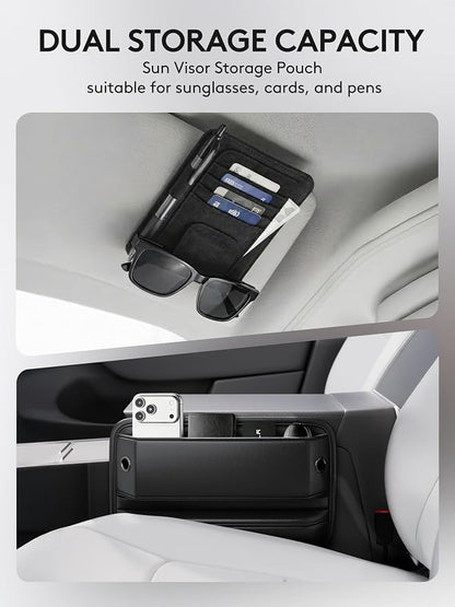 Car Seat Gap Filler Organizer with Sun Visor Organizer | PU Leather Seat Gap Filler for Phone, Keys, Cards & Sunglasses, Front Seat Storage Side Pocket for Cars SUVs Trucks - Image 2