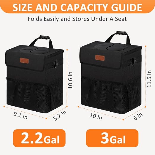 Vankor Car Trash Can with Lid Leak Proof Car Accessories for Women | 3 Gallon Cute Hanging Car Trash Bin for Men Car Truck Vehicle Sedan SUV Interior Automotive Garbage Cans, Black - Image 7