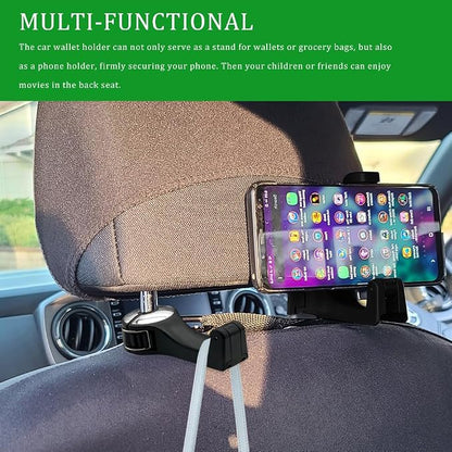2PCS Car Headrest Hidden Hook, Purse Hook for Car, 2 in 1 Vehicle Back Seat Headrest Mobile Phone Holder, 360° Rotating Backseat Organizer for Handbag Clothes Grocery Fit Vehicles (Silver) - Image 4