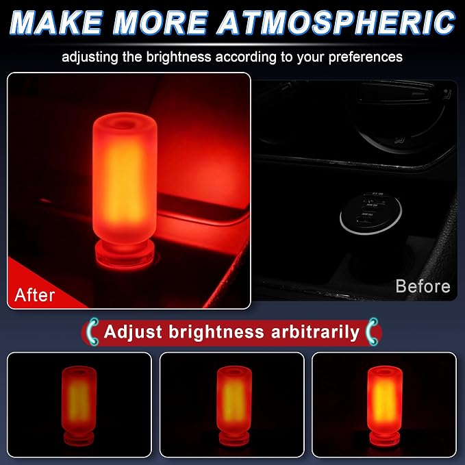 iFunyLED Car Interior USB LED Night Light, Portable Touch dimmable Car Ambient Lighting Kit, Retro Mini Frosted Glass Bottle Lamp Decorations for Vehicle Camping Bedroom Hallway, Pack of 2(Red) - Image 2