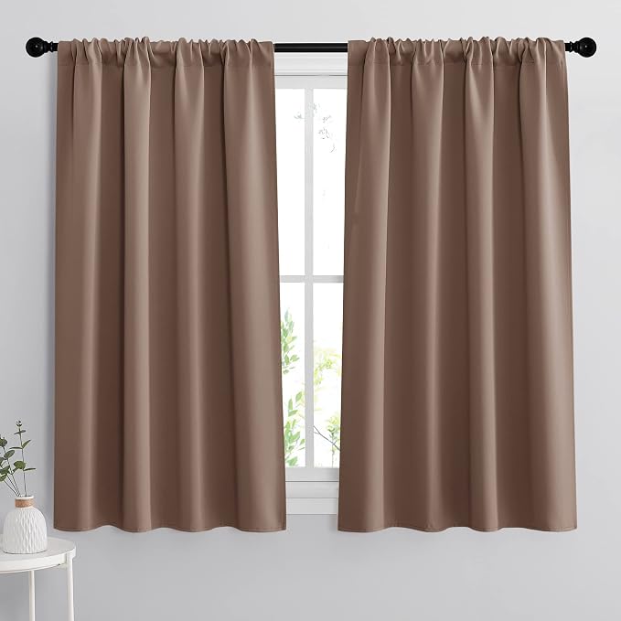 RYB HOME 54 inch Blackout Curtains for Living Room Bedroom, Rod Pocket | Thermal Insulated, Room Darkening, Temperature Balance, Shades for Studio Dorm Rental Room, W42 x L54, Mocha, 2 Panels by RYBHOME