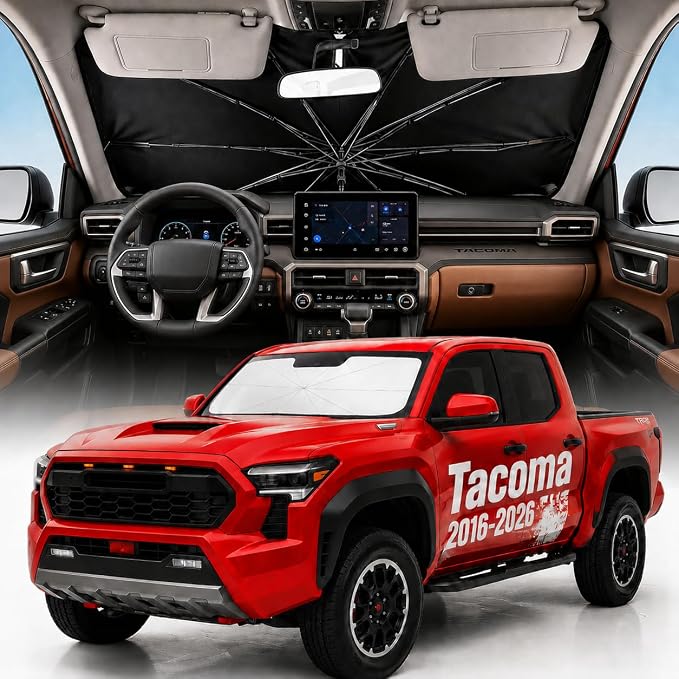 Weektic Custom Windshield Sun Shade Umbrella for Toyota Tacoma 2016-2026, [Double Thickened Ice Crystal Coating] Sun & Heat Protection, Keep Vehicle Cool & Protect Interior by Weektic