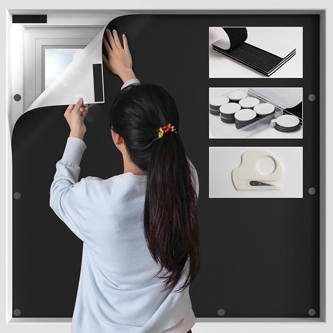 BKSAI 100% Blackout Window Cover, Portable Magnetic Black Out Curtains | No Drill Cuttable Shades, Temporary Blinds for Bedroom, RV, Nursery, Media Room, Sun Blocker, Room Darkening, 118x57 inch by BKSAI
