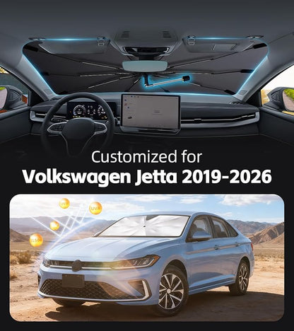 Windshield Sun Shade for Volkswagen Jetta 2019-2026 with 360°Rotating Shaft | Custom Fit Umbrella Sunshade for UV Blocking, Car Sun Visor Keeps Car Cool, Protects Interior & Easy Storage - Image 2