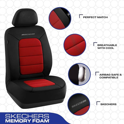 Skechers Memory Foam Seat Covers,Thick Cool Touch Fabric Seat Covers,Front Seat Covers Airbag Compatible,Automotive Comfort Protection for Most Cars,Vans,Trucks,SUV,Red - Image 3