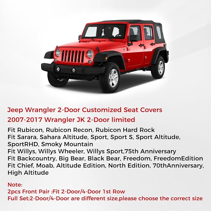Huidasource 2007-2017 Wrangler JK Seat Covers 2 Door Full Set, Black&White | Waterproof Leather Custom Car Seat Cover, JK Seat Cushion Protector Fit for Jeep Wrangler JK 2-Door Sahara Sport Rubicon - Image 6
