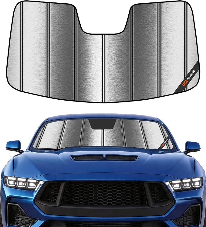Pigenius Windshield Sunshade for Ford Mustang 2015-2023 with Rearview Mirror Mounted Camera - Metallic by Pigenius