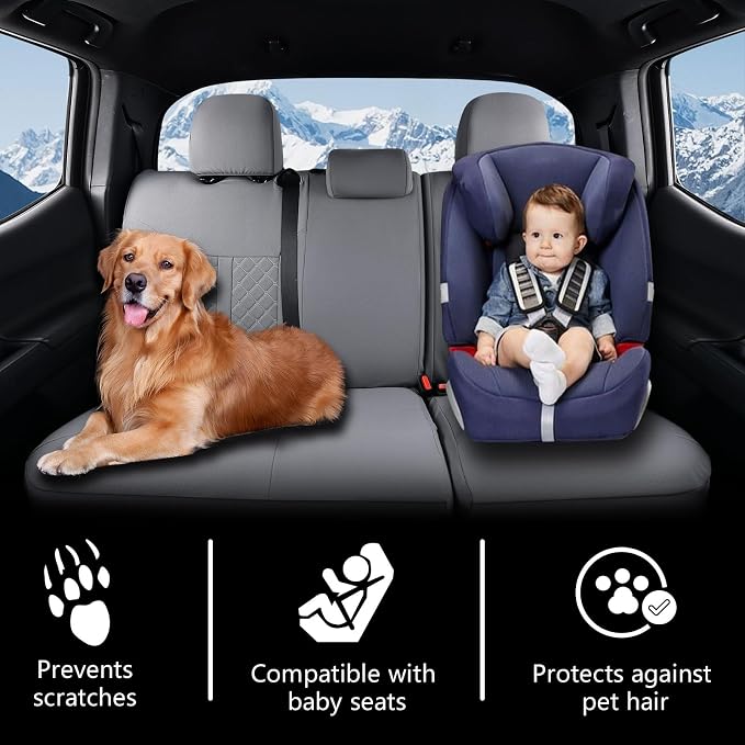 Truckiipa Seat Covers for Tacoma Full Set Leather Truck Seat Covers Waterproof Car Seat Cover Cushion Custom Fit for 2005-2015 Toyota Tacoma Double Crew Cab, Full Set, Gray - Image 9