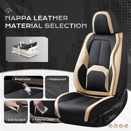 Coverado Car Seat Covers, Leather Seat Covers Full Set, Waterproof Car Seat Protector with Lumbar Support, Automotive Seat Covers Seat Cushions Universal Fit for Most Cars SUV Trucks, (Black&Beige) - Image 5