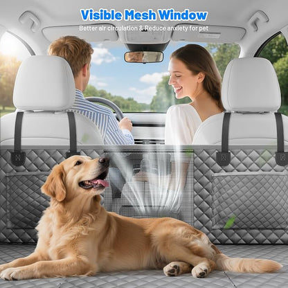 Dog Car Seat Cover for Back Seat,Hard Bottom Hammock Hold 400lbs For Cars | Hold 400lbs,Waterproof,Anti-Scratching,Safety Non-Slip,600D Oxford,Mesh Window,Storage Pocket - Image 4
