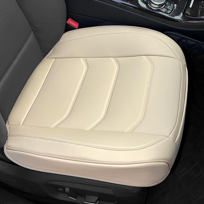 BOPUOVRE Car Seat Cover for Luxury & Comfort PU Leather | Anti Slip Full Wrap Protection Storage Pocket Cushion Universal Fit 95% Vehicles Yellowish White 1 Piece - Image 2