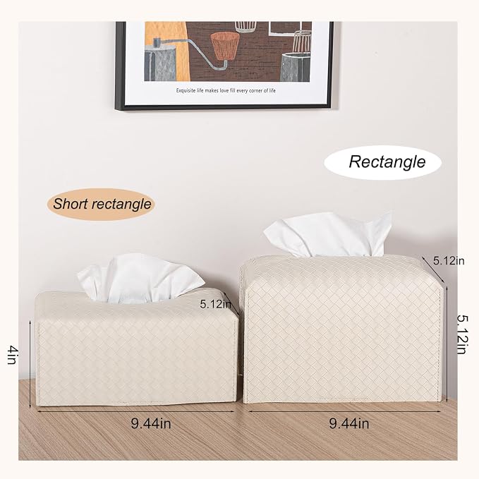 Tissue Box Cover Short Rectangle Leather Facial Paper Holder, Griege | PU Leather，Easy to Fill, Easy Clean, Decorative Cube Tissue Box Holder for Office, Bathroom,Kitchen, Living room, Guest room - Image 3