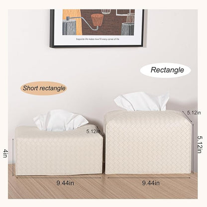 Tissue Box Cover Short Rectangle Leather Facial Paper Holder, Griege | PU Leather，Easy to Fill, Easy Clean, Decorative Cube Tissue Box Holder for Office, Bathroom,Kitchen, Living room, Guest room - Image 3