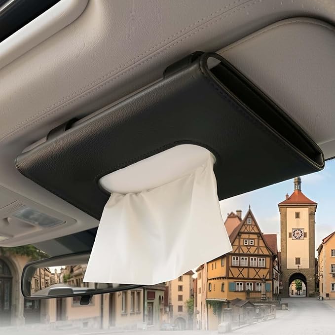 Blingbling Car Tissue Holder, Sun Visor Napkin Box | Premium PU Leather, Auto Napkin Case, Mask Holder for Car, with Tissue Refill, Vehicle Interior Accessories, Black - Image 5