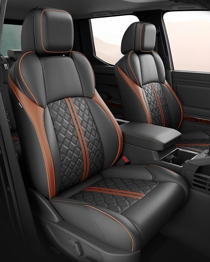 RIDEPOSH Custom Leather Seat Covers for Toyota Tacoma Double Cab 2024-2026 | full set, BKbrown, OEM fit, premium waterproof leather, anti-slip, extra pockets, long-term durability, airbag compatible by RIDEPOSH