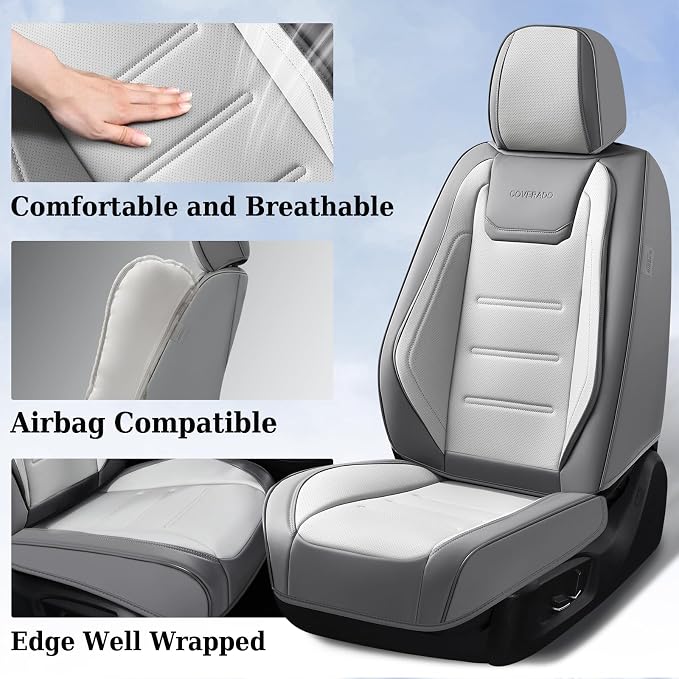 Coverado Car Seat Covers, Front Covers for Cars, Car Seat Cover Front Seats, Automotive Seat Cover, Waterproof, Leather Car Seat Cushion, Universal Interior Covers Seat Protectors for Most Cars - Image 2