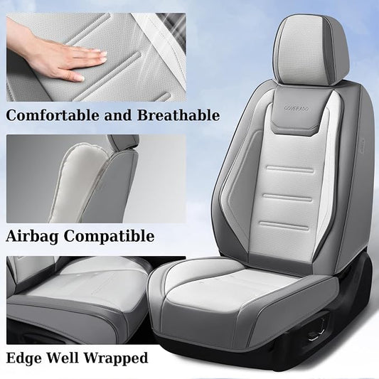 Coverado Car Seat Covers, Front Covers for Cars, Car Seat Cover Front Seats, Automotive Seat Cover, Waterproof, Leather Car Seat Cushion, Universal Interior Covers Seat Protectors for Most Cars - Image 2