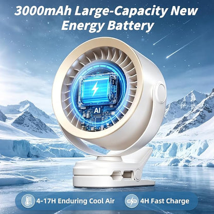 Portable Clip on Fan, Rechargeable USB Desk Fan with Turbo Airflow, 100 Speeds LED Display, 360° Rotation, Small Quiet Battery Powered Fan for Stroller Outdoor Travel Camping Golf Cart, White - Image 7